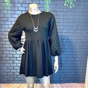 Zara short, black dress with quilted puffy sleeves